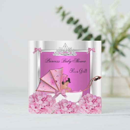 アフリカ系アメリカ人ベビーシャワーベビーガールピンク 招待状 (スタンド正面)
