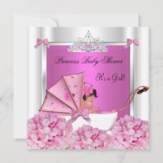 アフリカ系アメリカ人ベビーシャワーベビーガールピンク 招待状 (正面)