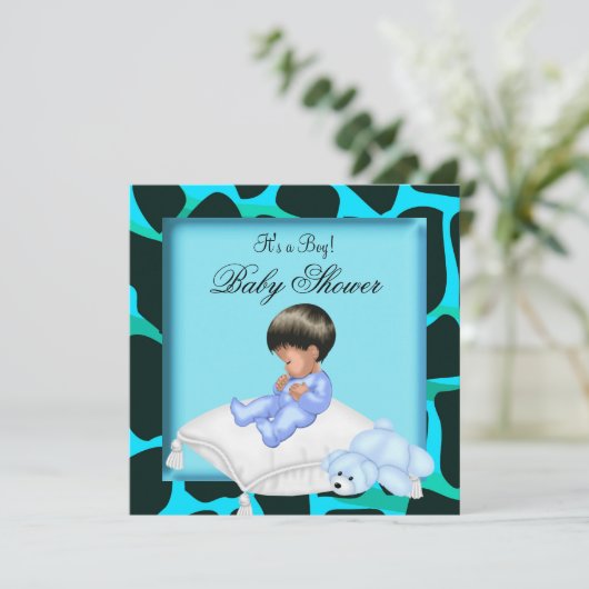 アフリカ系アメリカ人ベビーシャワーボーイアニマルプリント 招待状 (スタンド正面)