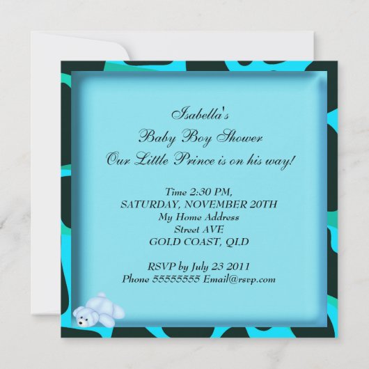 アフリカ系アメリカ人ベビーシャワーボーイアニマルプリント 招待状 (裏面)