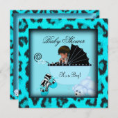 アフリカ系アメリカ人ベビーシャワーボーイゼブラ動物 招待状 (正面/裏面)