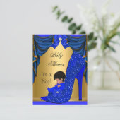 アフリカ系アメリカ人ベビーシャワーボーイブルー金ゴールド靴 招待状 (スタンド正面)