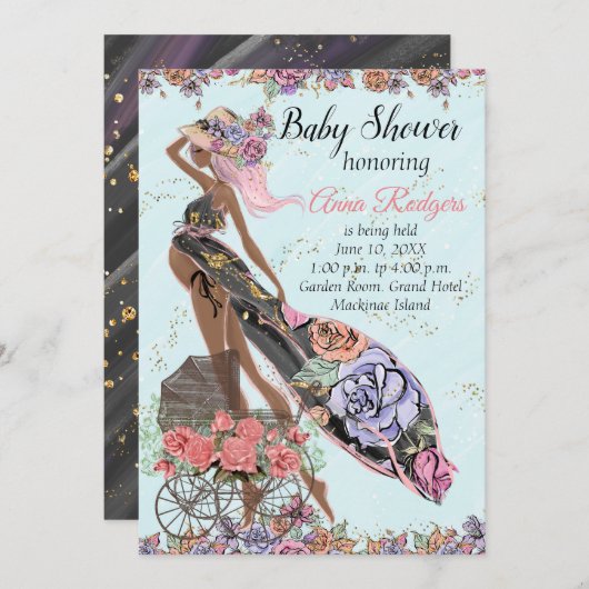 アフリカ系アメリカ人ベビーシャワー招待状 招待状 (正面/裏面)