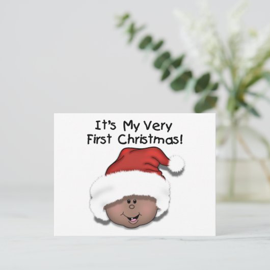 アフリカ系アメリカ人ベビー第1クリスマス シーズンポストカード (スタンド正面)