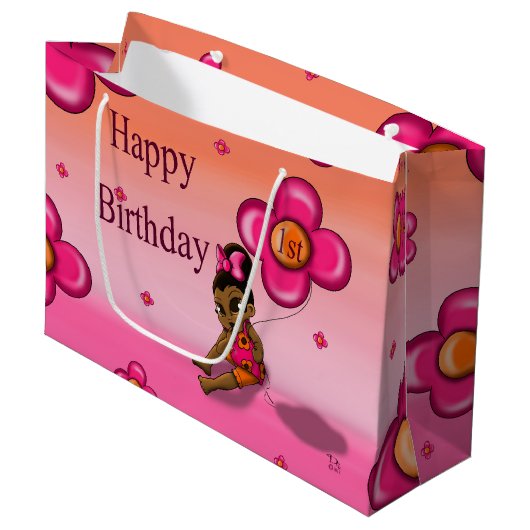 アフリカ系アメリカ人ベビー1歳の誕生日 ラージペーパーバッグ (正面アングル)
