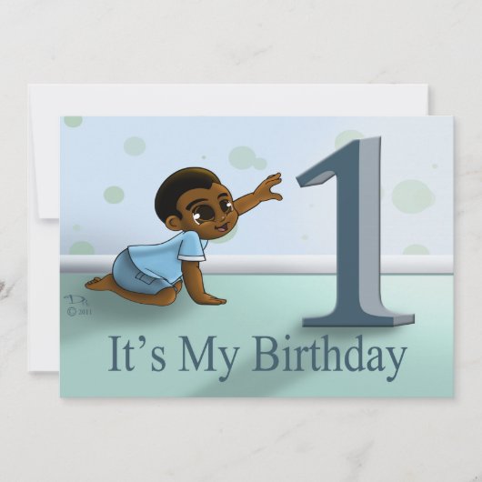 アフリカ系アメリカ人ボーイファースト誕生日パーティー 招待状 (正面)