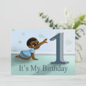 アフリカ系アメリカ人ボーイファースト誕生日パーティー 招待状 (スタンド正面)