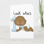 アフリカ系アメリカ人ボーイ1歳の誕生日Tシャツとプレゼント カード (正面)