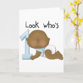 アフリカ系アメリカ人ボーイ1歳の誕生日Tシャツとプレゼント カード (黄色い花)