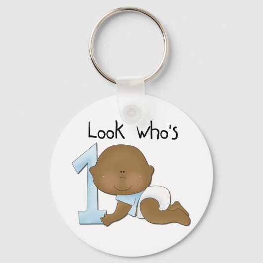 アフリカ系アメリカ人ボーイ1歳の誕生日Tシャツとプレゼント キーホルダー (正面)