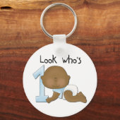 アフリカ系アメリカ人ボーイ1歳の誕生日Tシャツとプレゼント キーホルダー (正面)