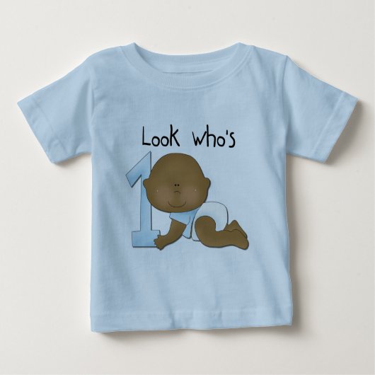 アフリカ系アメリカ人ボーイ1歳の誕生日Tシャツとプレゼント ベビーTシャツ (正面)