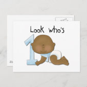 アフリカ系アメリカ人ボーイ1歳の誕生日Tシャツとプレゼント ポストカード (正面/裏面)