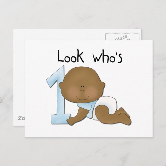 アフリカ系アメリカ人ボーイ1歳の誕生日Tシャツとプレゼント ポストカード (正面/裏面)