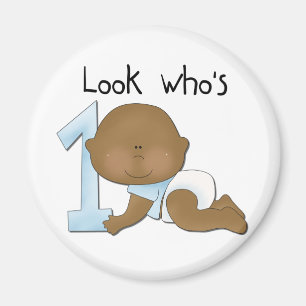 アフリカ系アメリカ人ボーイ1歳の誕生日Tシャツとプレゼント マグネット
