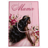 アフリカ系アメリカ人ママがピンク&金ゴールド ミディアムペーパーバッグ (裏面)