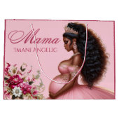 アフリカ系アメリカ人ママがピンク&金ゴールド ラージペーパーバッグ (裏面)