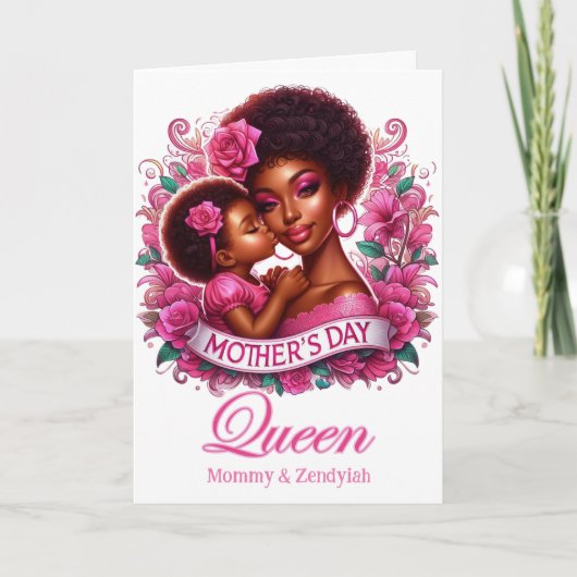 アフリカ系アメリカ人ママ&ドーターマザーズデイ・クイーン カード (正面)
