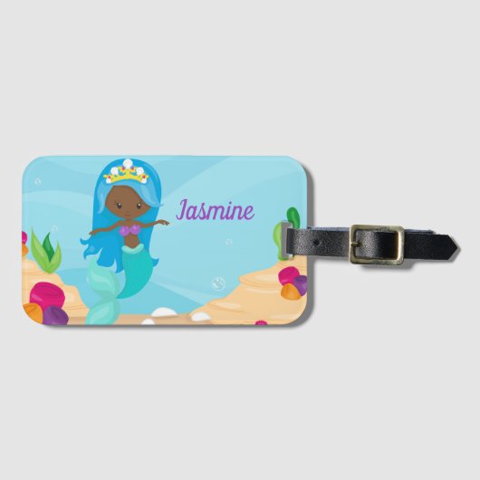 アフリカ系アメリカ人マーメイドかわいいカスタム子ども ラゲッジタグ (正面横)