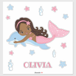 アフリカ系アメリカ人マーメイドとドルフィンビニールのシール シール