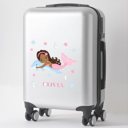 アフリカ系アメリカ人マーメイドとドルフィンビニールのシール シール (スーツケース)