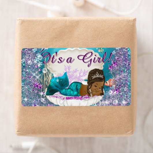 アフリカ系アメリカ人マーメイドのウォーターボトルラベル ラベル (インサイチュ)