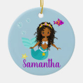 アフリカ系アメリカ人マーメイドカーリーヘア族カスタム民族 セラミックオーナメント (正面)