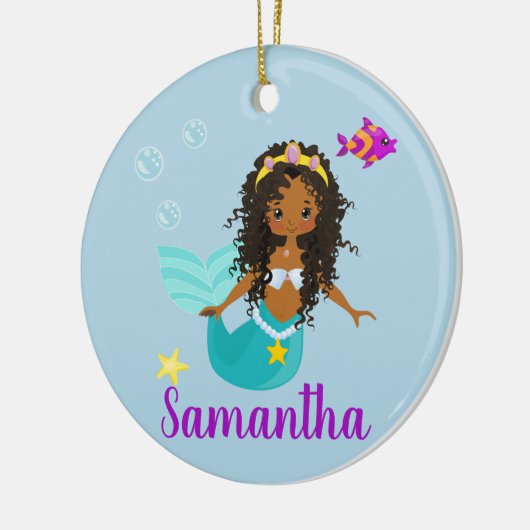 アフリカ系アメリカ人マーメイドカーリーヘア族カスタム民族 セラミックオーナメント (左)
