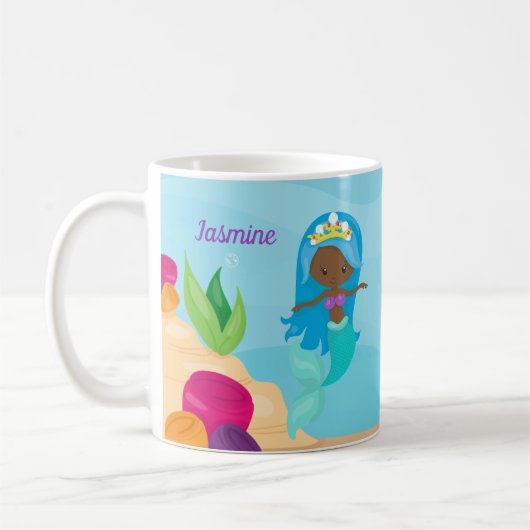 アフリカ系アメリカ人マーメイドガールかわいいカスタム子たち コーヒーマグカップ (左)