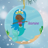 アフリカ系アメリカ人マーメイドガールかわいいカスタム子たち セラミックオーナメント