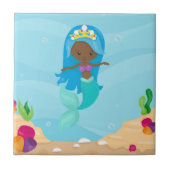 アフリカ系アメリカ人マーメイドガールかわいいカスタム子たち タイル (正面)