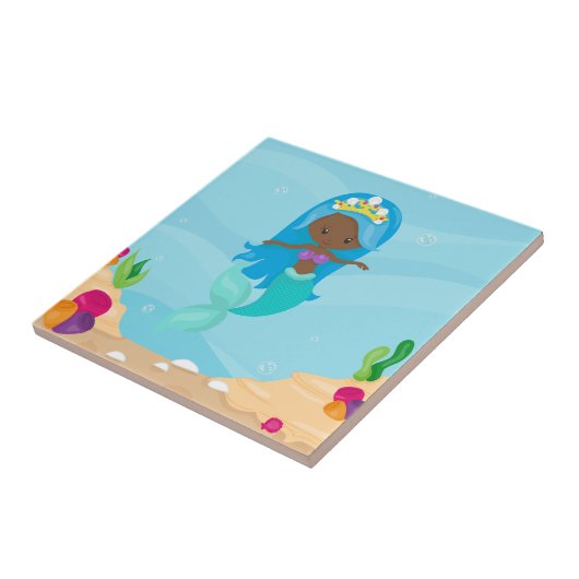 アフリカ系アメリカ人マーメイドガールかわいいカスタム子たち タイル (側面)
