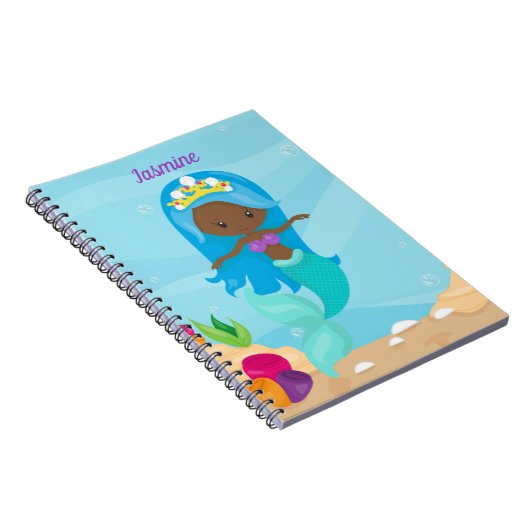 アフリカ系アメリカ人マーメイドガールかわいいカスタム子たち ノートブック (右側)