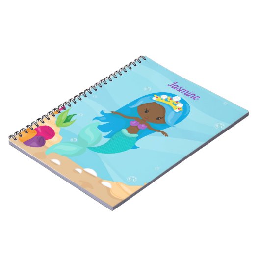 アフリカ系アメリカ人マーメイドガールかわいいカスタム子たち ノートブック (左側)