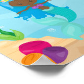 アフリカ系アメリカ人マーメイドガールかわいいカスタム子たち ポスター (角)