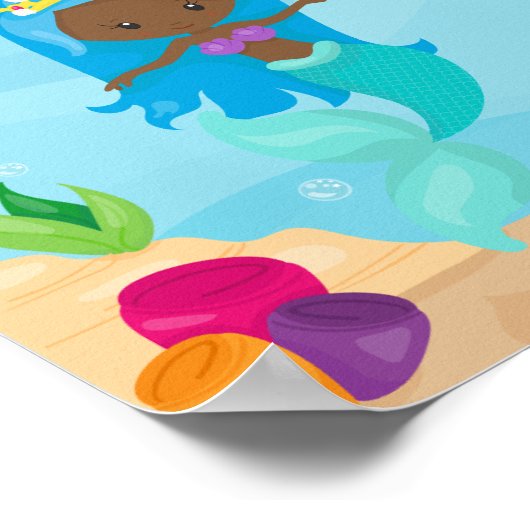 アフリカ系アメリカ人マーメイドガールかわいいカスタム子たち ポスター (角)