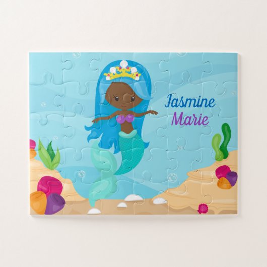 アフリカ系アメリカ人マーメイドガールキッズカワイイカスタム ジグソーパズル (横)