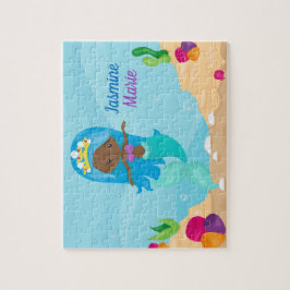 アフリカ系アメリカ人マーメイドガールキッズカワイイカスタム ジグソーパズル