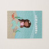 アフリカ系アメリカ人マーメイドガールキッズパーソナライズされた ジグソーパズル (横)