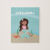 アフリカ系アメリカ人マーメイドガールキッズパーソナライズされた ジグソーパズル (縦)