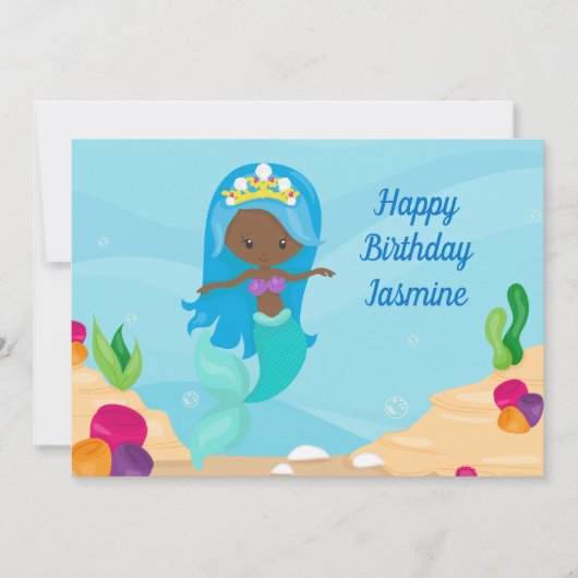 アフリカ系アメリカ人マーメイドガール カスタム キッズ バースデー カード (正面)