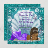 アフリカ系アメリカ人マーメイドザシー誕生日 招待状 (正面/裏面)