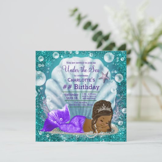 アフリカ系アメリカ人マーメイドザシー誕生日 招待状 (スタンド正面)