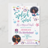 アフリカ系アメリカ人マーメイドバッシュ8歳誕生日写真 招待状 (正面)