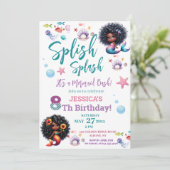 アフリカ系アメリカ人マーメイドバッシュ8歳誕生日写真 招待状 (スタンド正面)