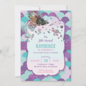 アフリカ系アメリカ人マーメイドバースデーパーティーグリッター 招待状 (正面)