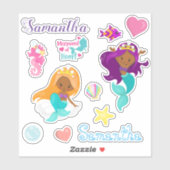 アフリカ系アメリカ人マーメイドパーソナライズされたセット シール (シート)