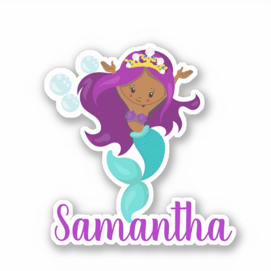 アフリカ系アメリカ人マーメイドパーソナライズされた シール (正面)
