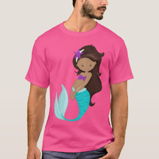 アフリカ系アメリカ人マーメイドブラウン毛ヒトデ Tシャツ