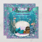 アフリカ系アメリカ人マーメイドプリンセスベビーシャワー 招待状 (正面/裏面)